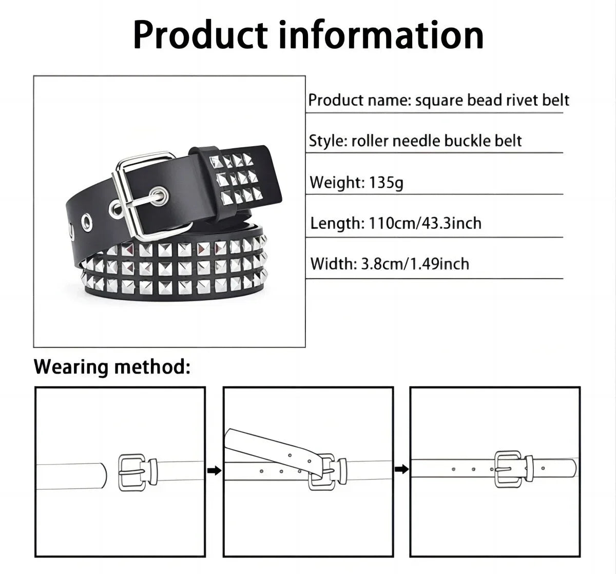 Trend Rivet Belt Heavy Metal Belt Men Women Punk Nightclub Rock Style Belt Jeans Belt Y2K Belt Fashion Decoration Women's Belts