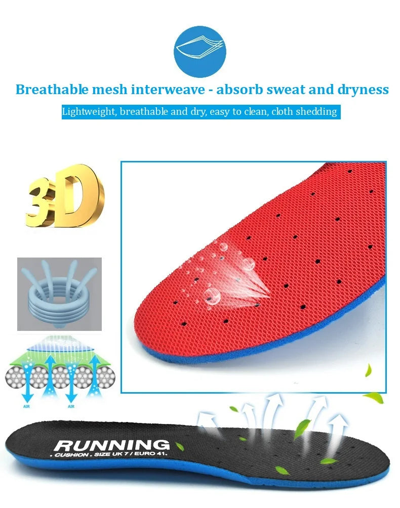 Shock Absorbing Insoles For Shoes Sole Mesh Deodorant Breathable Cushion Running Insoles For Feet Man Women Orthopedic Insoles