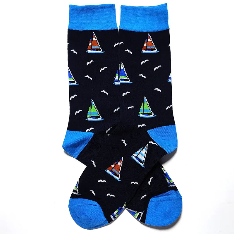 58 Style Cartoon Men Socks Fish bird parrot shark Theme Cotton Novelty Funny Hip Hop Trend Street Long Socks