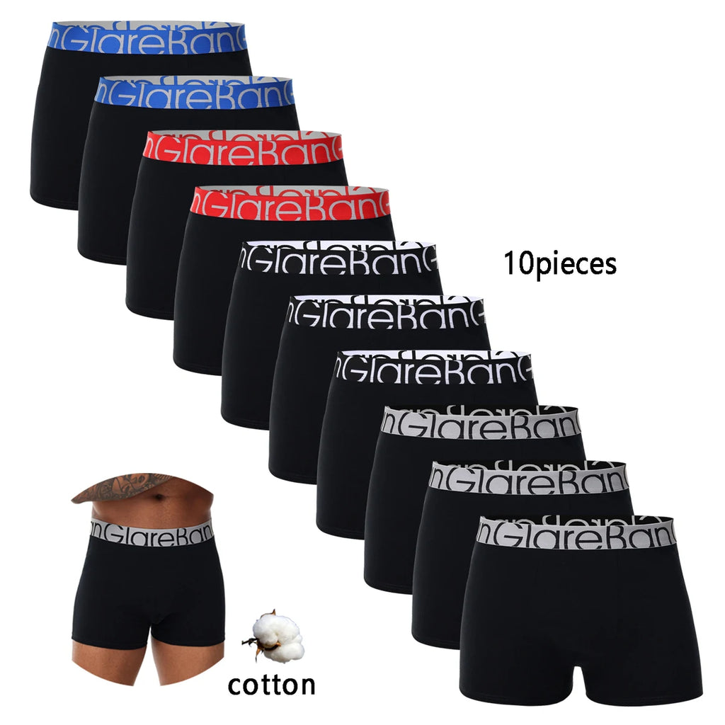 10pcs pack Black Cotton Boxer Shorts Men Underwear Soft Male Underpants for Men Homme comfortable Boxershorts Slips Panties