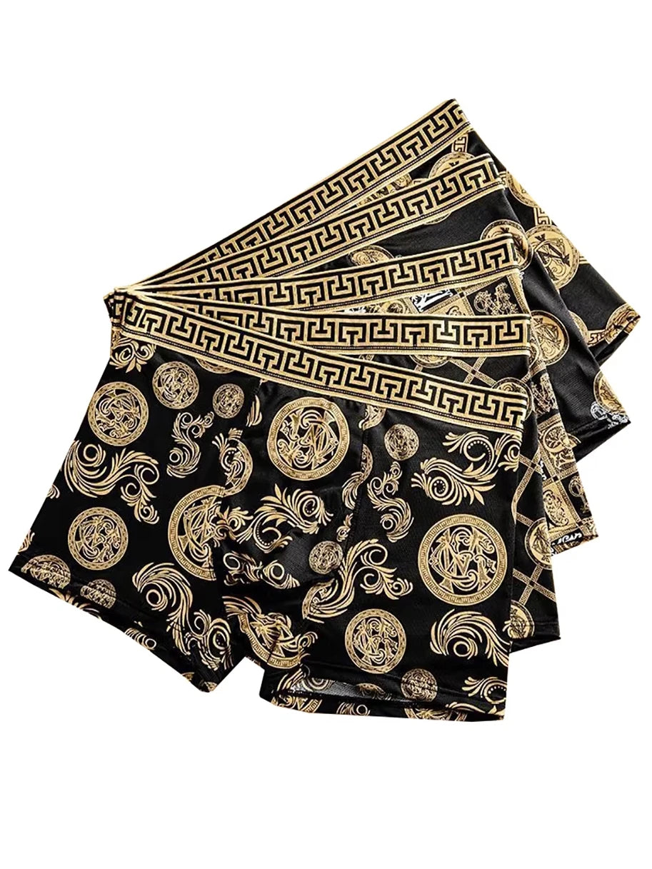 4Pcs/Set Men's Underwear Elastic Boxer Shorts Comfortable Breathable Print Men Underpant Sexy Boys Thin Flat Corner Panties