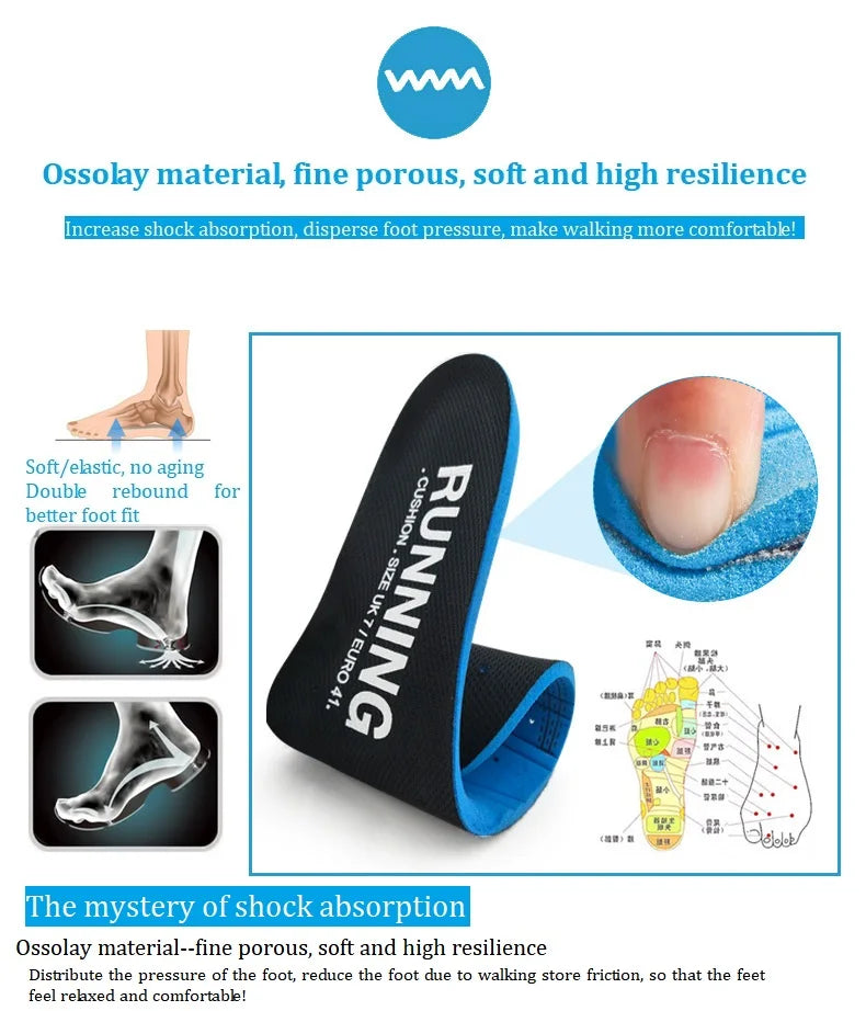 Shock Absorbing Insoles For Shoes Sole Mesh Deodorant Breathable Cushion Running Insoles For Feet Man Women Orthopedic Insoles