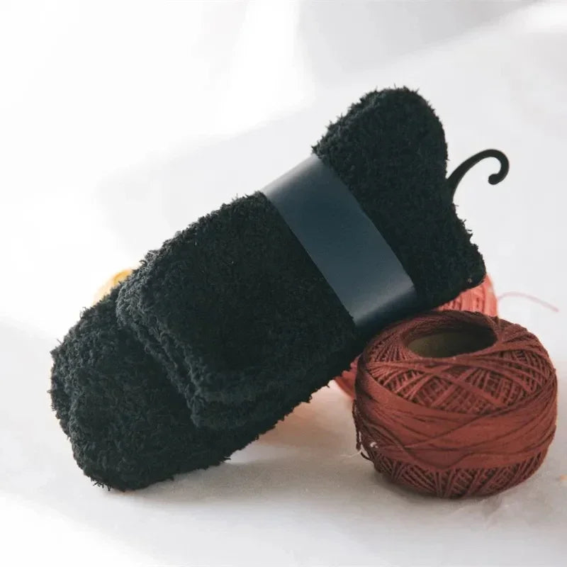 Winter Men's Half Fleece Socks Thermal Coral Fleece Pure Color Warm Thicken Soft Mid-tube Floor Home Sleep Socks for Women