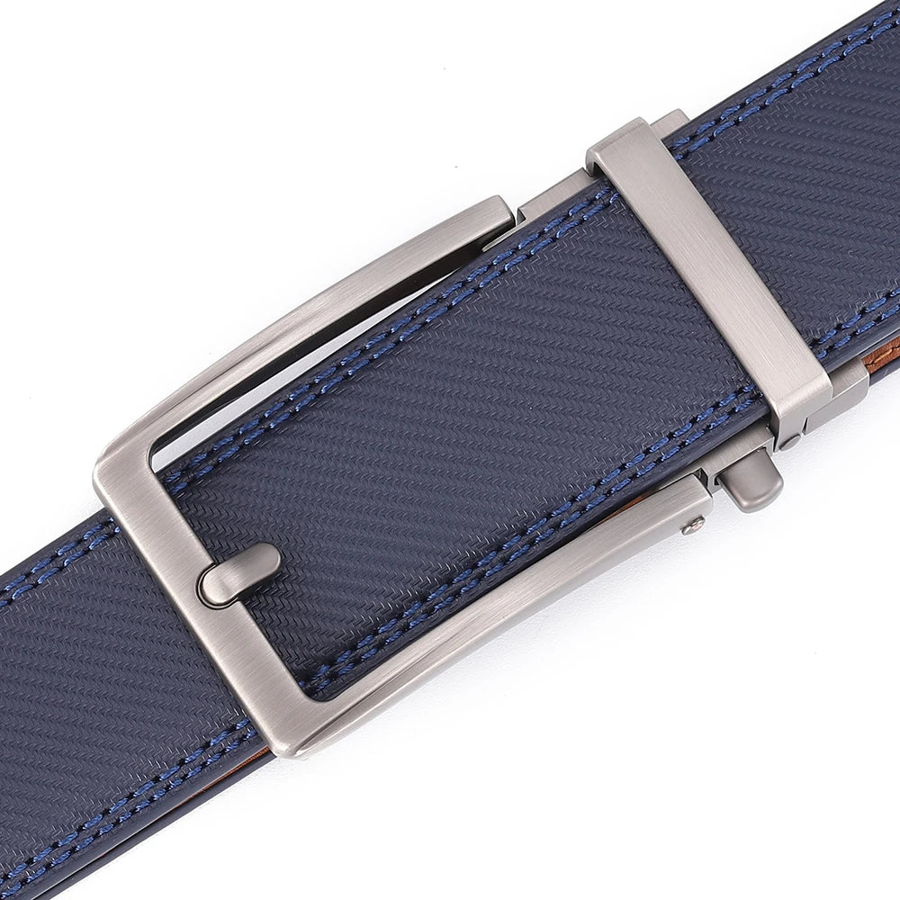 Click Belts for Men Luxury Brand Designer Fashion Automatic Buckle Genuine Leather Men's Belt Male Jeans Waist Strap Blue 3.5 cm