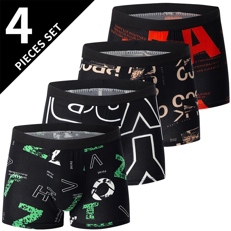 4/10 Pack Europe Plus Size Men's Fashion Printed Underwear Joker Boyshort Comfortable Elastic Waist Shorts Parent-child Pants