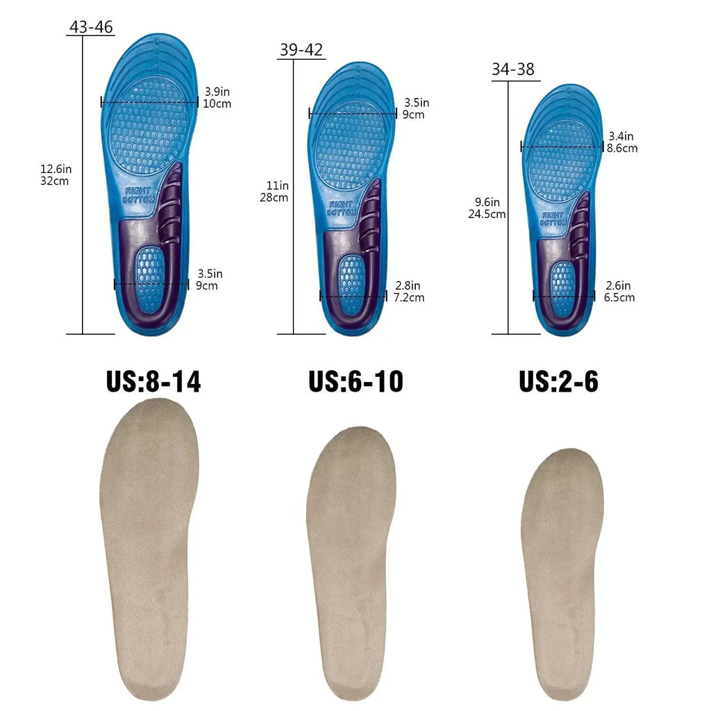 1 Pair Man Women Orthotic Arch Support Massage Insole Unisex Silicone Anti Slip Gel Soft Sport Shoe Pad Shock Absorption