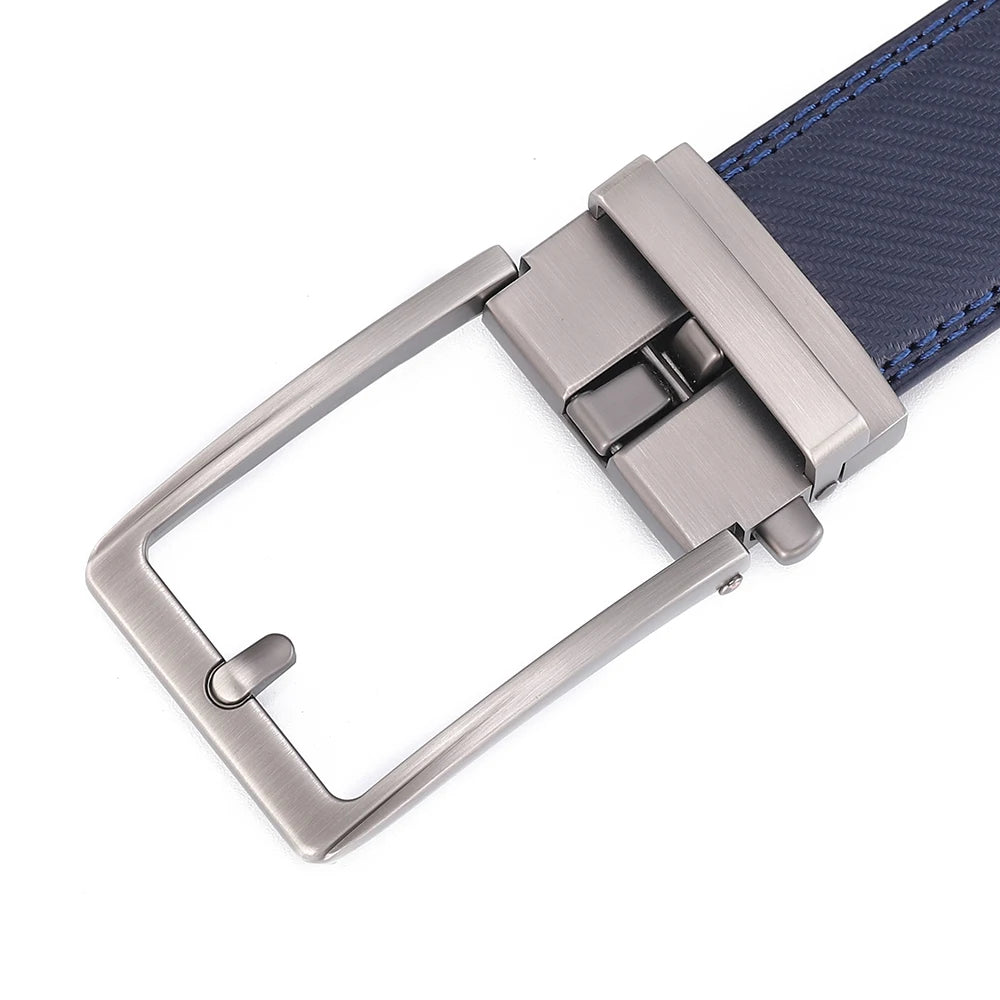 Click Belts for Men Luxury Brand Designer Fashion Automatic Buckle Genuine Leather Men's Belt Male Jeans Waist Strap Blue 3.5 cm