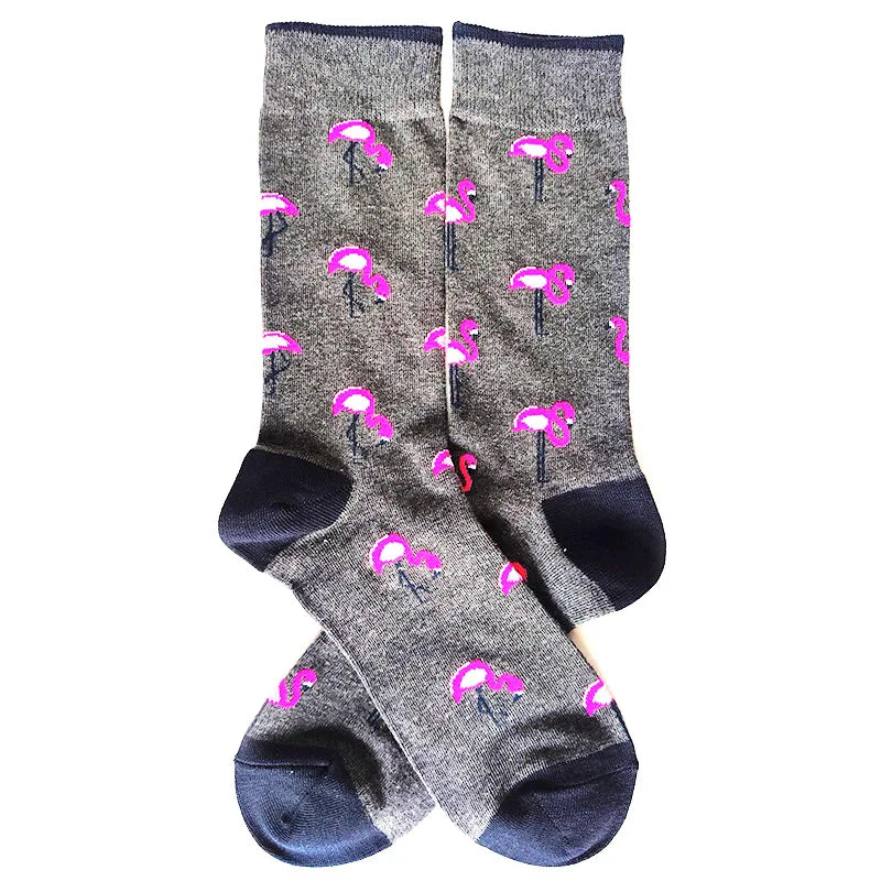 58 Style Cartoon Men Socks Fish bird parrot shark Theme Cotton Novelty Funny Hip Hop Trend Street Long Socks