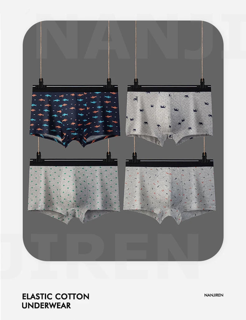 4pcs Men's Panties Sexy Shorts Cotton Underwear Male Breathable Boxers Solid Boxershorts Brand Underpants