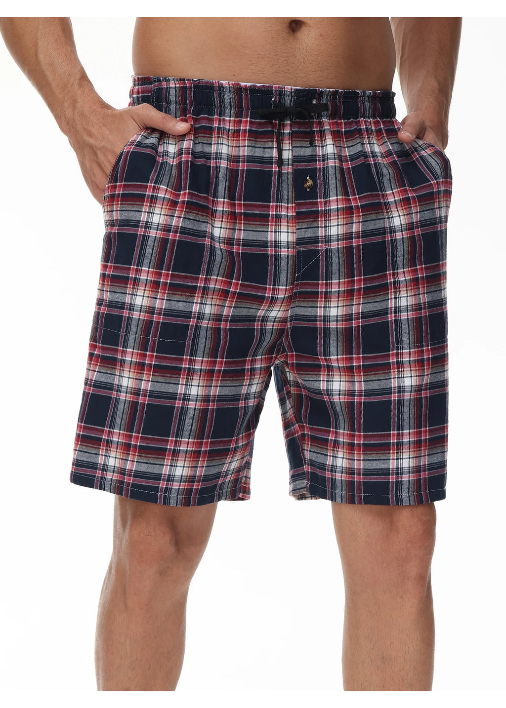 3Pcs Men's 100% Cotton Underwear Boxers Shorts Suit, Plaid Pajama Sleeping Bottoms Pants Suit, Elastic Waist Shorts Homewear