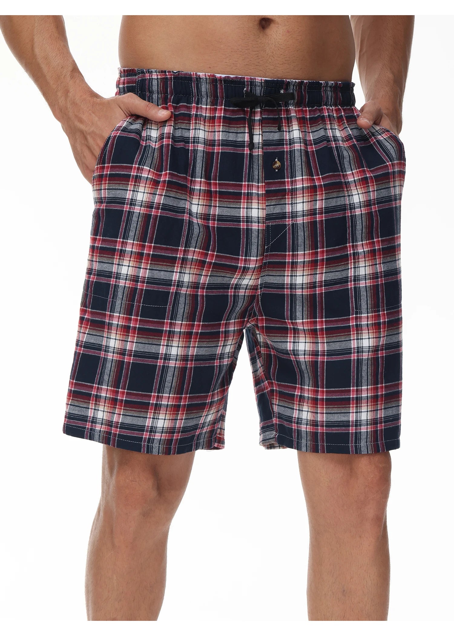 3Pcs Men's 100% Cotton Underwear Boxers Shorts Suit, Plaid Pajama Sleeping Bottoms Pants Suit, Elastic Waist Shorts Homewear