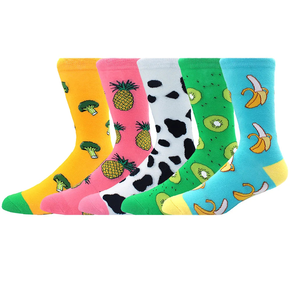 5 Pairs Men Middle Tube Socks Fun Casual Business Socks Colorful Halloween Animal Vintage Happy Woman Cotton Socks