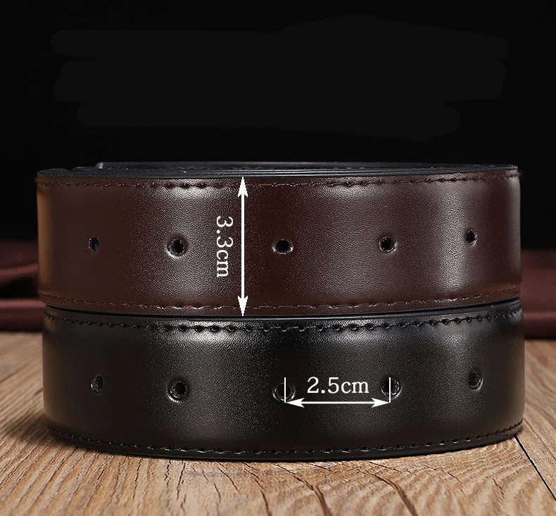 1pcs/2.8CM/3.3CM - Belt for Men Men's Business Belt Reversible Genuine Cowhide Leather Belt No Buckle Rotating Buckle
