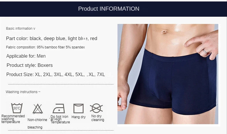 5 Packs Bamboo Boxers Man XL XXL XXXL XXXXL 5XL 6XL Plus Size Underwear Men Flat Feet Gym Shorts Panties Black Underpants Gifts