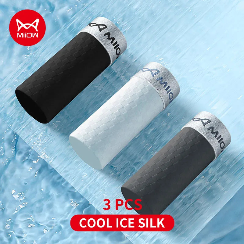 MiiOW 3Pcs Ice Silk Men Panties Mesh Breathable Mens Underpants 10A Antibacterial Crotch Men's Underwear Boxers Man Boxer Briefs