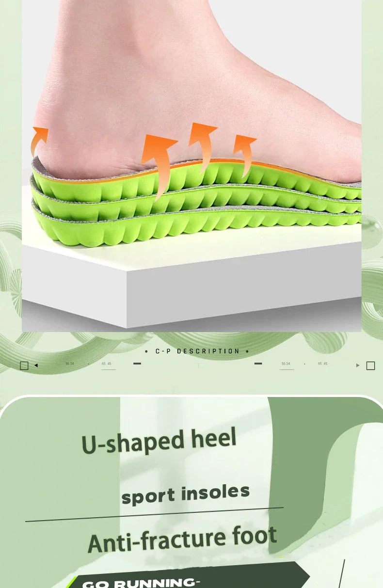 4PCS Soft Elasticity Sole Breathable Comfortable Insoles Men and Women's Sports Shock Absorbing Insole Outdoor Running Insoles