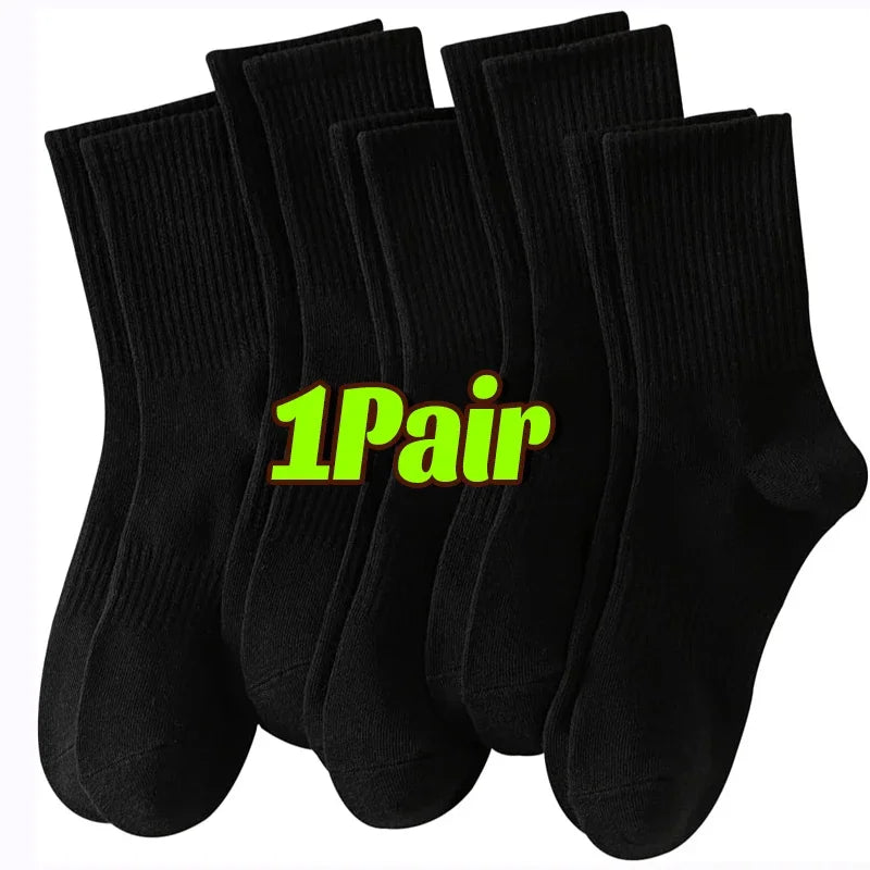 Cotton Sports Socks Unisex Soft Comfortable Breathable Casual Socks Black White Mid Tube Solid Color for Men Women Classic Socks