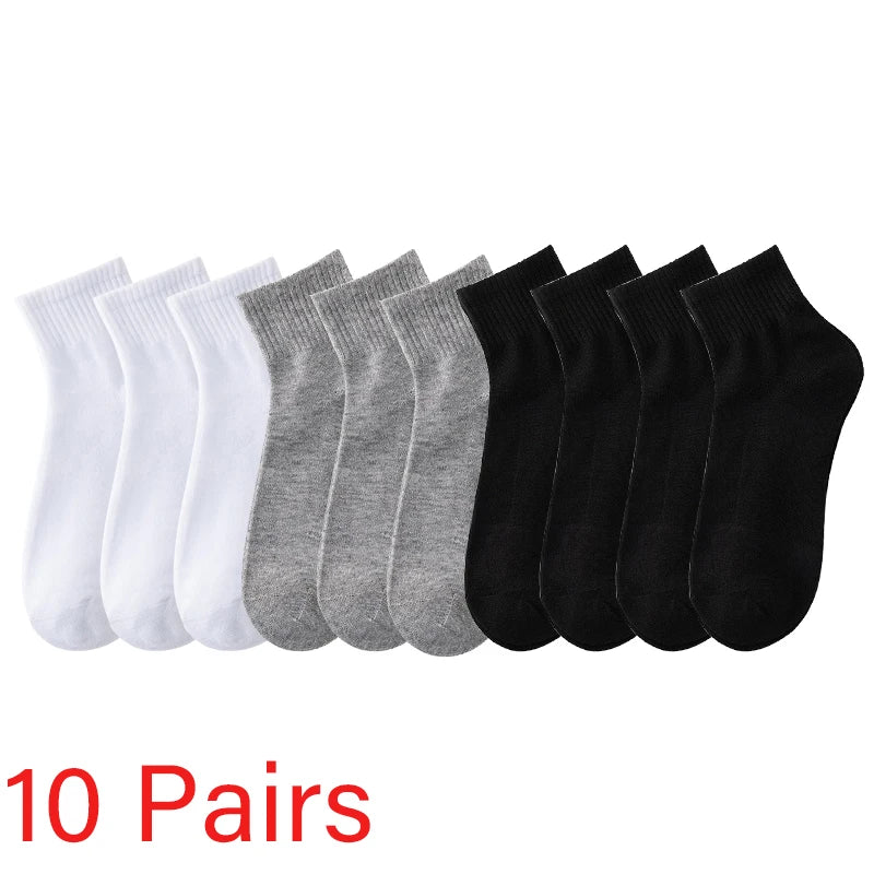 10 Pairs/Lot Men's Breathable Socks Solid Color Black White Business Casual Simple Versatile Sports Mesh Short Socks