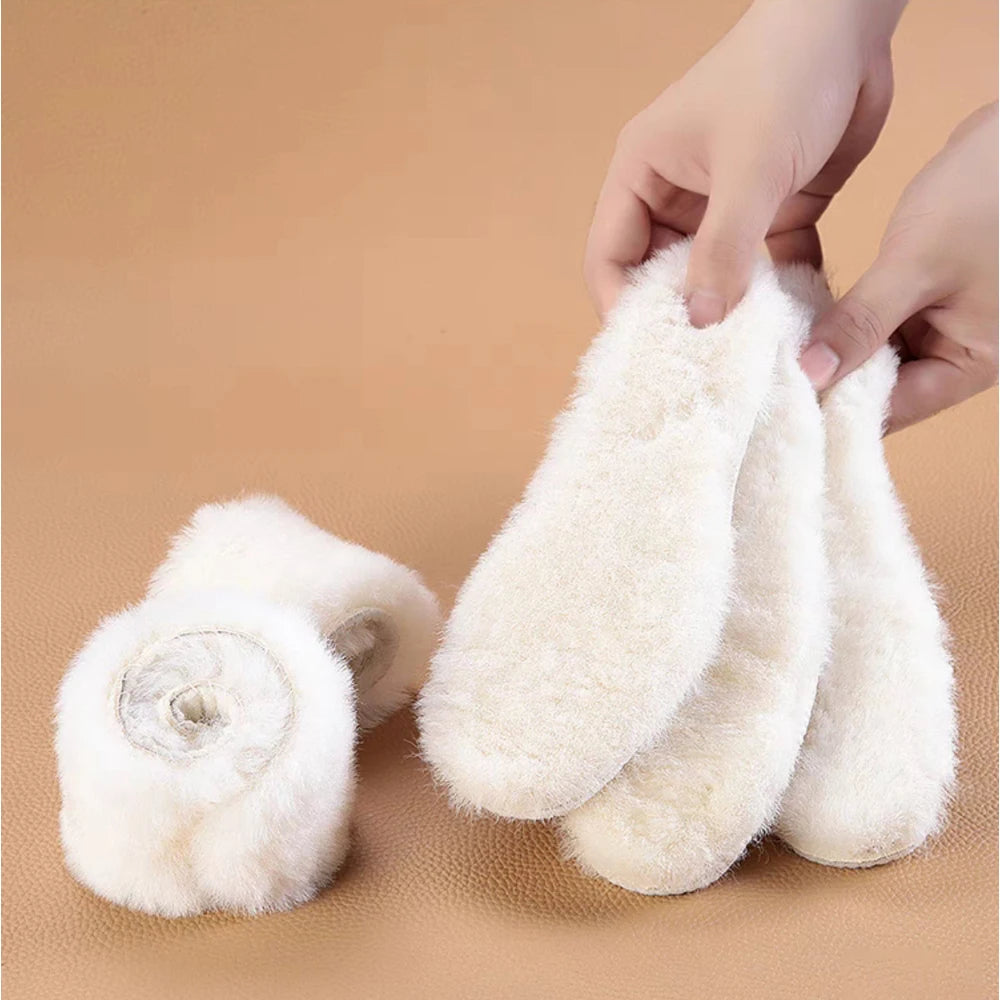 Genuine Sheepskin Fleece Insoles Men Women Winter Thick Cashmere Thermal Real Wool Insoles for Shoes Inner Soles for Snow Boots