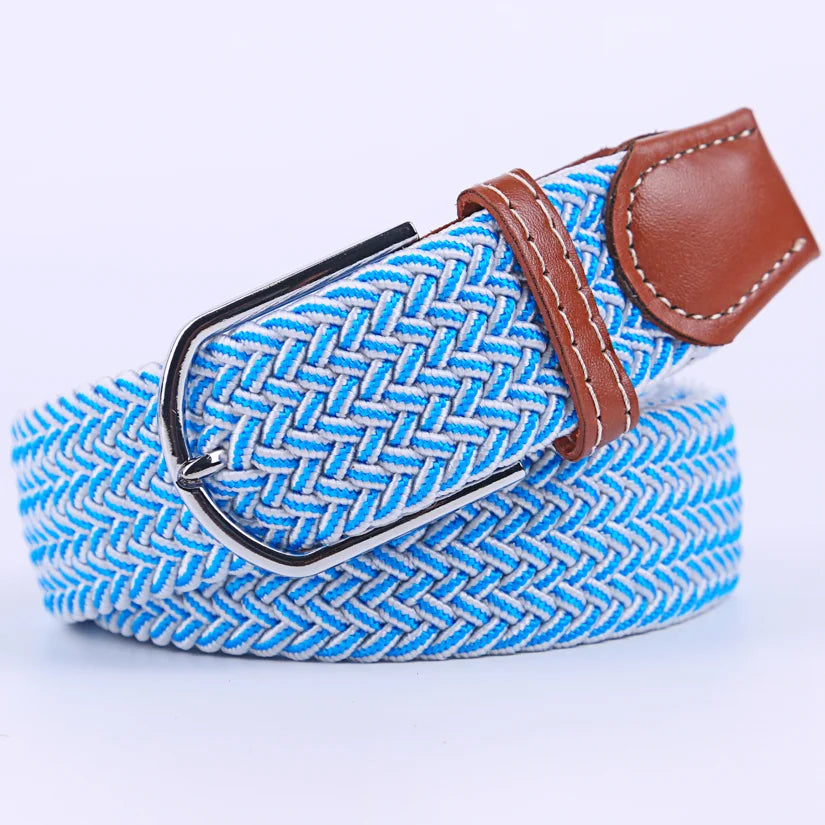 Blue Black Female Casual Knitted Pin Buckle Men Belt Woven Canvas Elastic Expandable Braided Stretch Belts Women Jeans 60colors