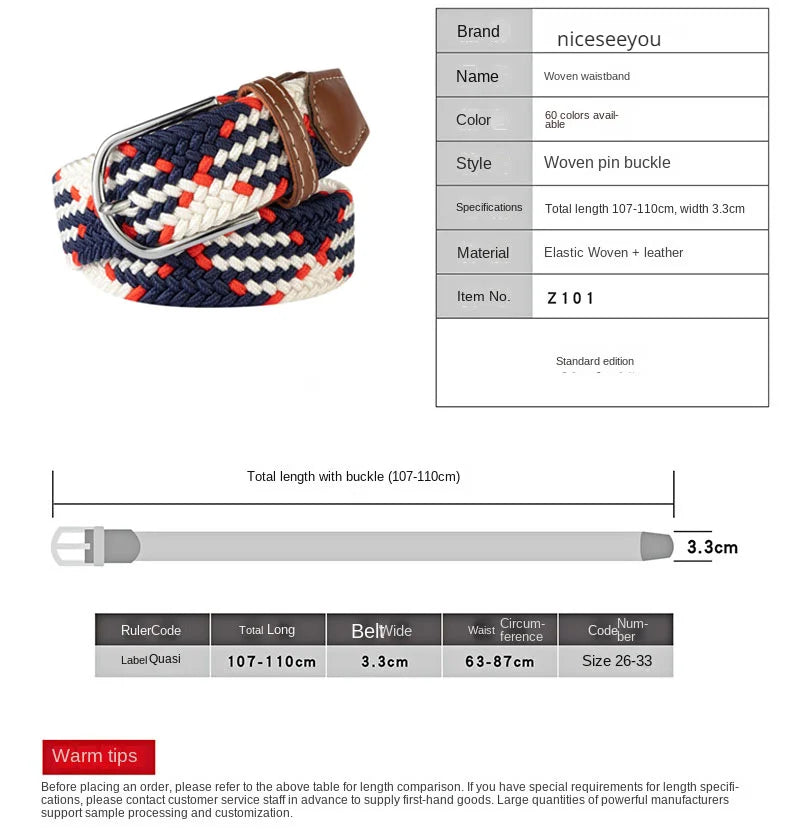 Blue Black Female Casual Knitted Pin Buckle Men Belt Woven Canvas Elastic Expandable Braided Stretch Belts Women Jeans 60colors