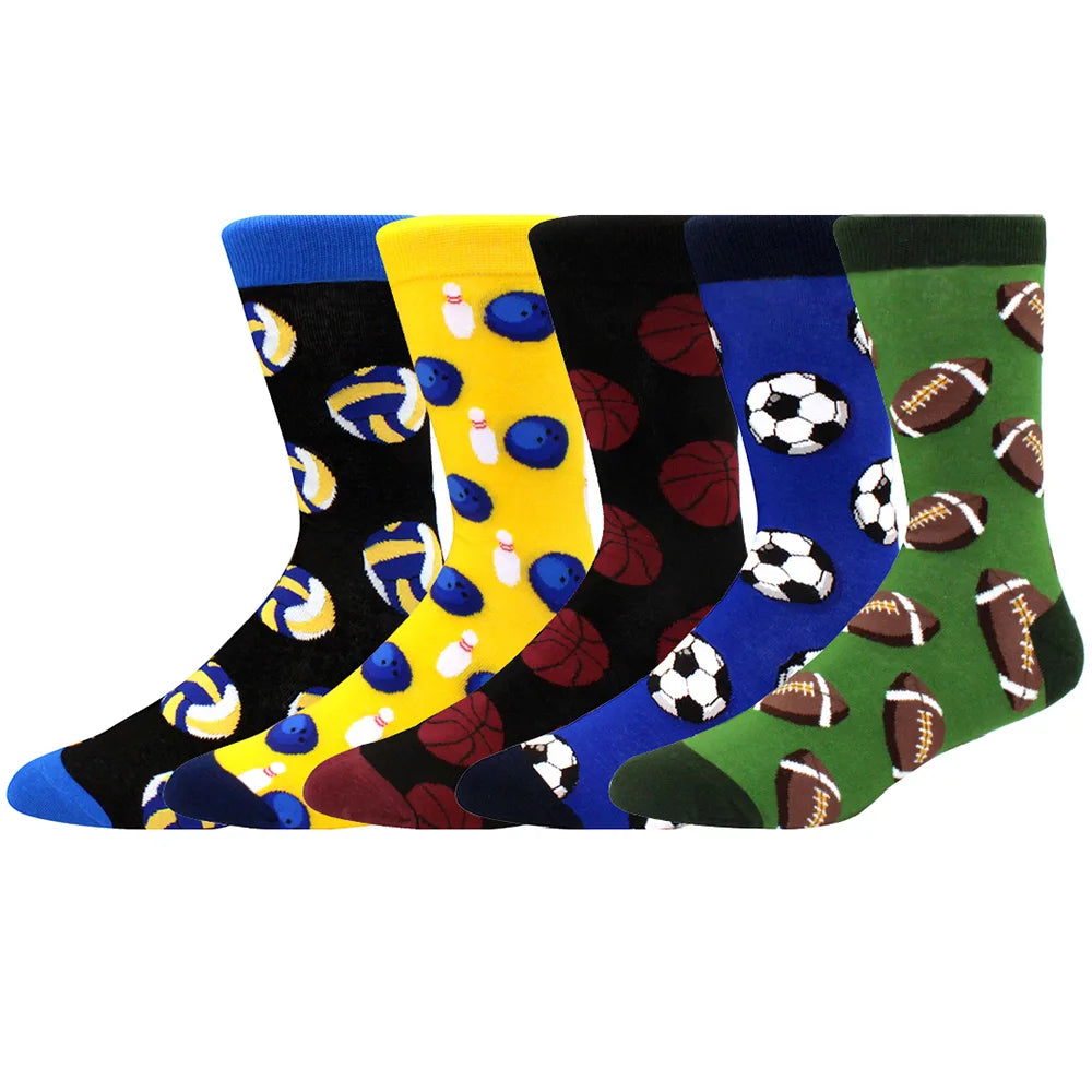 5 Pairs Men Middle Tube Socks Fun Casual Business Socks Colorful Halloween Animal Vintage Happy Woman Cotton Socks