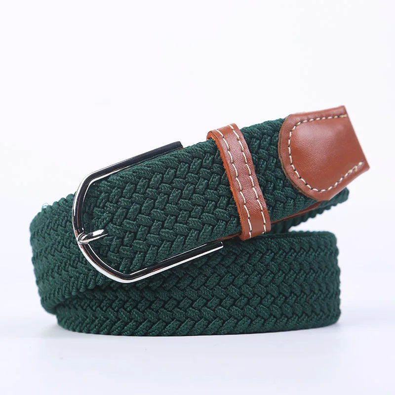 Blue Black Female Casual Knitted Pin Buckle Men Belt Woven Canvas Elastic Expandable Braided Stretch Belts Women Jeans 60colors
