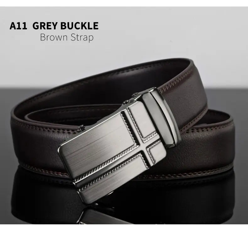 Men Leather Belt Metal Automatic Buckle Brand High Quality Luxury Belts for Men Famous Work Business Black PU Strap
