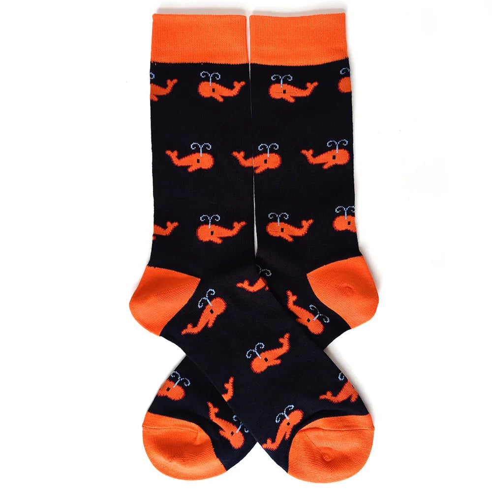 58 Style Cartoon Men Socks Fish bird parrot shark Theme Cotton Novelty Funny Hip Hop Trend Street Long Socks