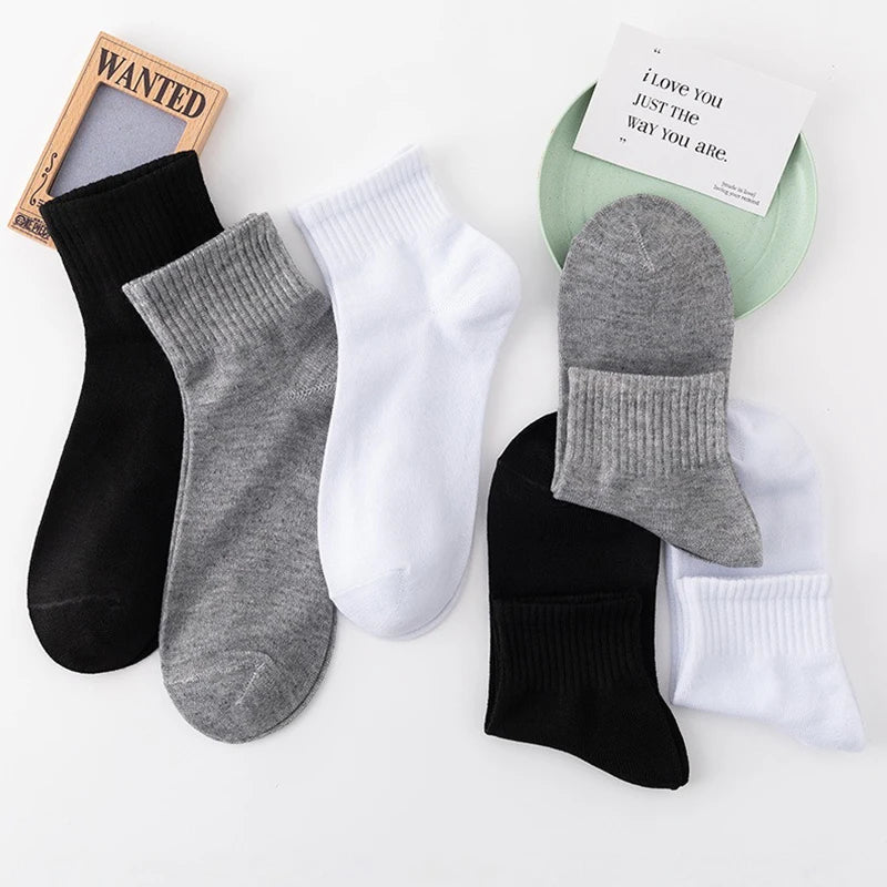 10 Pairs/Lot Men's Breathable Socks Solid Color Black White Business Casual Simple Versatile Sports Mesh Short Socks