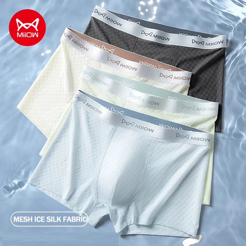 MiiOW 3Pcs Ice Silk Men Panties Mesh Breathable Mens Underpants 10A Antibacterial Crotch Men's Underwear Boxers Man Boxer Briefs