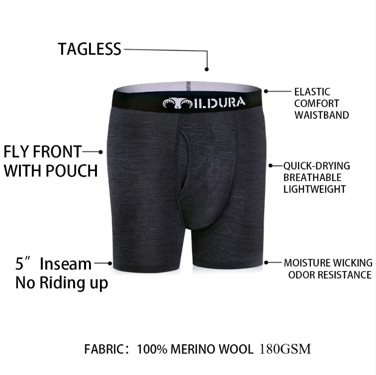 100% Merino Wool Boxer Briefs Men Underwear Merino Wool Boxer Underpants Men Boxer Brief Moisture Wicking Breathable Soft 180G