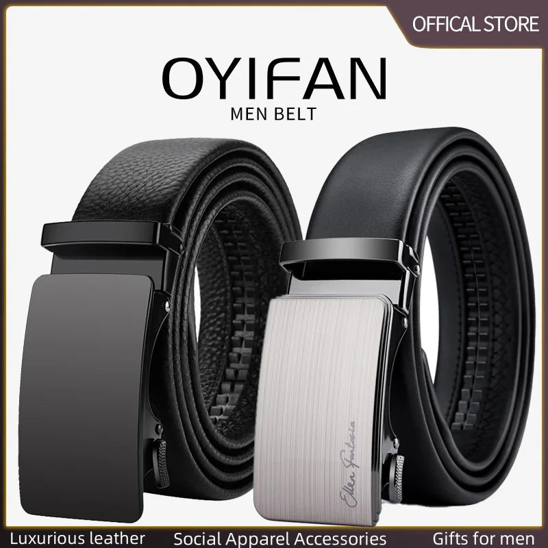 OYIFAN Men Belt Genuine Leather belt for men Alloy buckle ratchet belts Men Designer Belt Automatic belts 벨트
