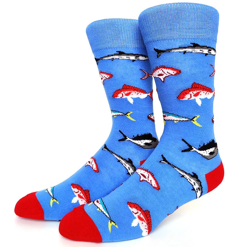58 Style Cartoon Men Socks Fish bird parrot shark Theme Cotton Novelty Funny Hip Hop Trend Street Long Socks