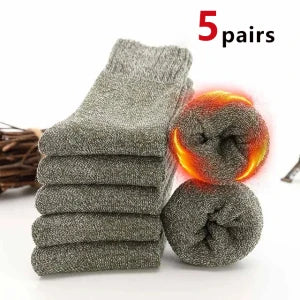 5/10 Pairs Men Retro Solid Color Casual Wool Socks Winter Warm Mid Length Sock Ultra Thick Men Antifreeze Cashmere Socks