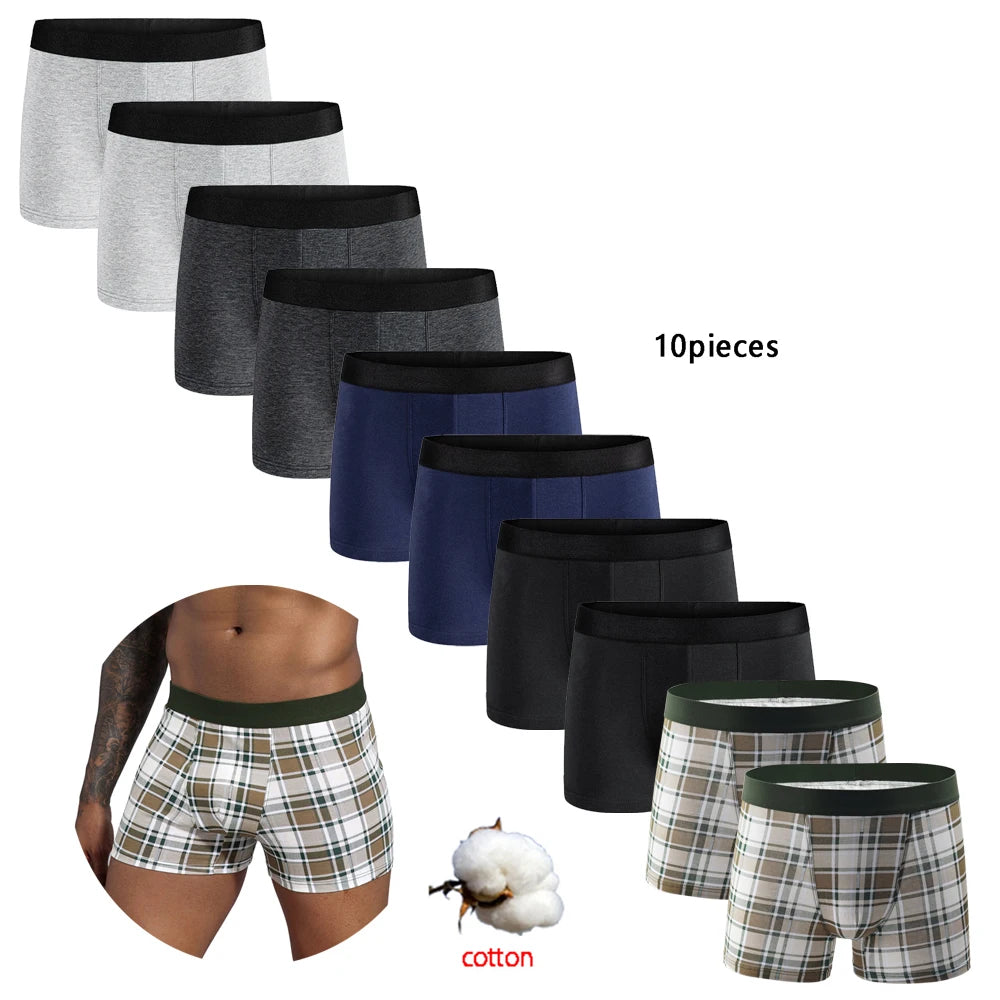 10pcs pack Black Cotton Boxer Shorts Men Underwear Soft Male Underpants for Men Homme comfortable Boxershorts Slips Panties