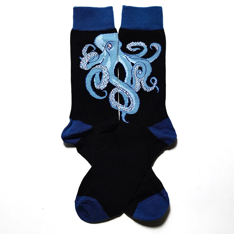 58 Style Cartoon Men Socks Fish bird parrot shark Theme Cotton Novelty Funny Hip Hop Trend Street Long Socks