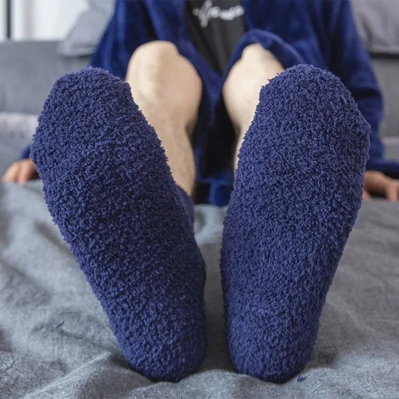 Winter Men's Half Fleece Socks Thermal Coral Fleece Pure Color Warm Thicken Soft Mid-tube Floor Home Sleep Socks for Women