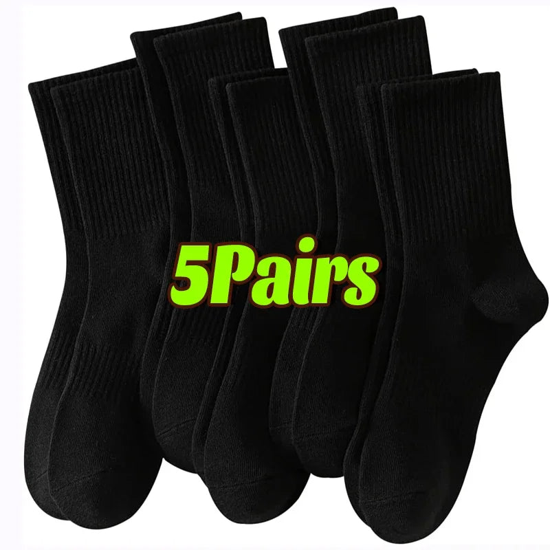 Cotton Sports Socks Unisex Soft Comfortable Breathable Casual Socks Black White Mid Tube Solid Color for Men Women Classic Socks
