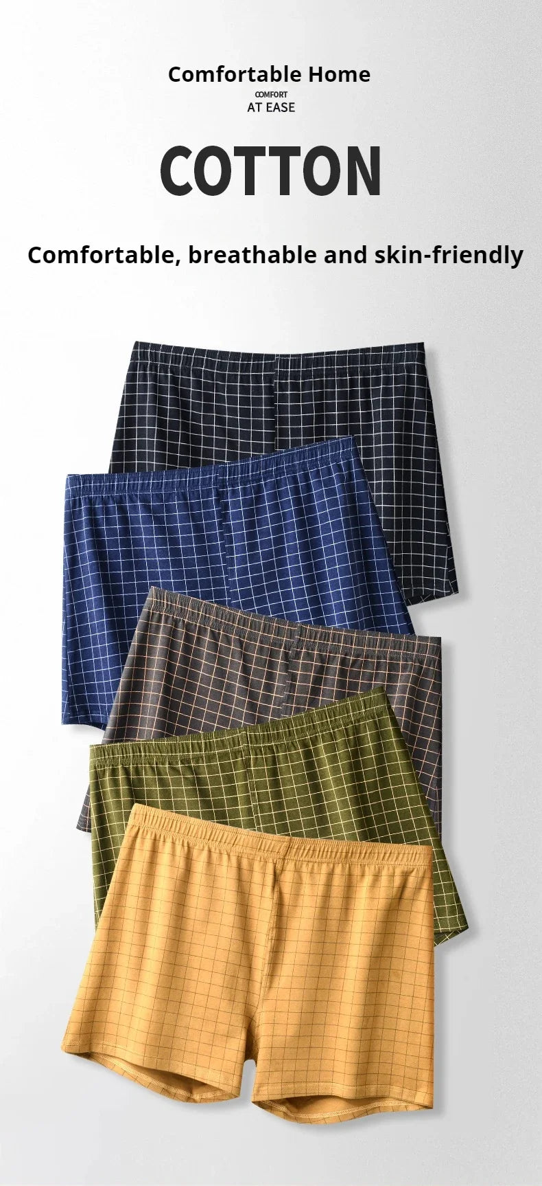 4Pcs Mens Underwear Boxers Shorts Casual Cotton Sleep Underpants Homewear Men Panties Striped Plaid Loose Comfortable Underwear