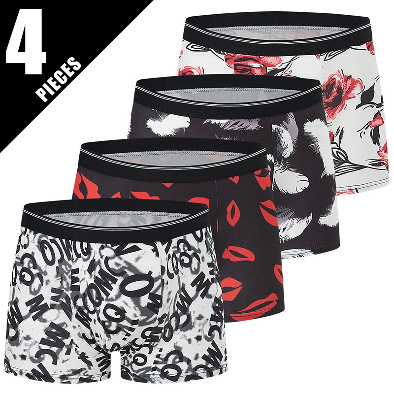 4/10 Pack Europe Plus Size Men's Fashion Printed Underwear Joker Boyshort Comfortable Elastic Waist Shorts Parent-child Pants