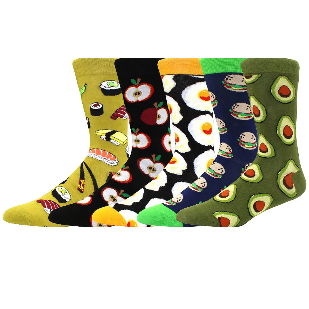 5 Pairs Men Middle Tube Socks Fun Casual Business Socks Colorful Halloween Animal Vintage Happy Woman Cotton Socks