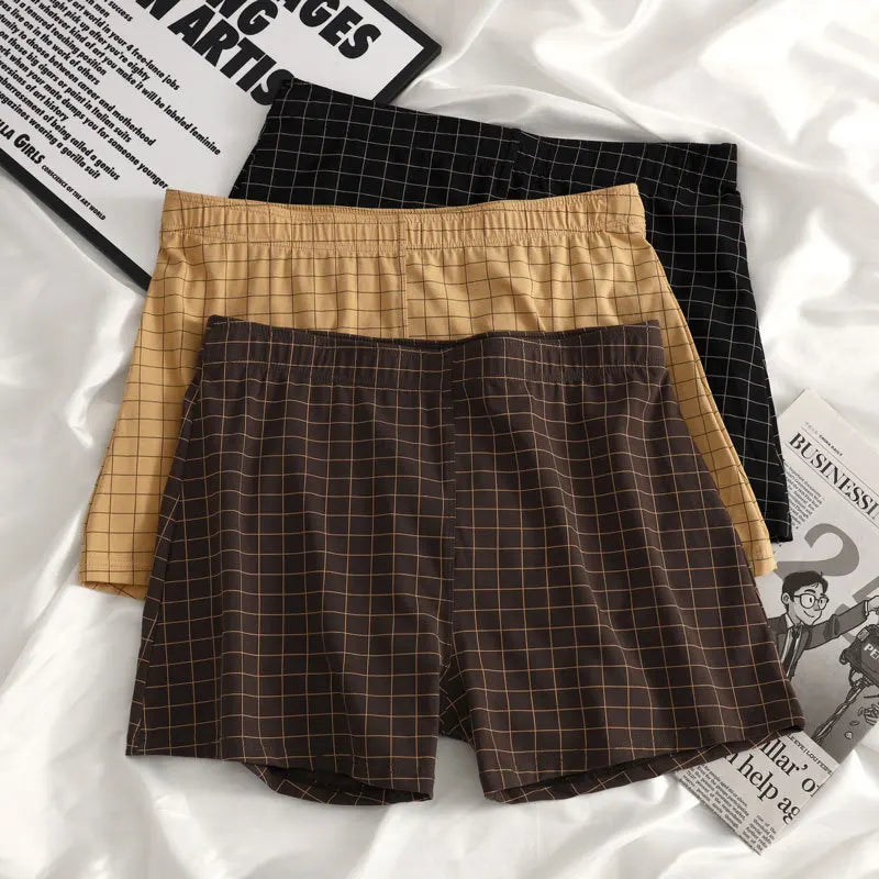 4Pcs Mens Underwear Boxers Shorts Casual Cotton Sleep Underpants Homewear Men Panties Striped Plaid Loose Comfortable Underwear