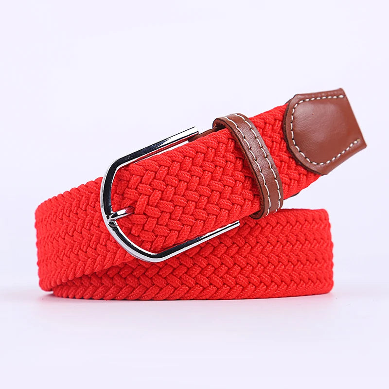 Blue Black Female Casual Knitted Pin Buckle Men Belt Woven Canvas Elastic Expandable Braided Stretch Belts Women Jeans 60colors