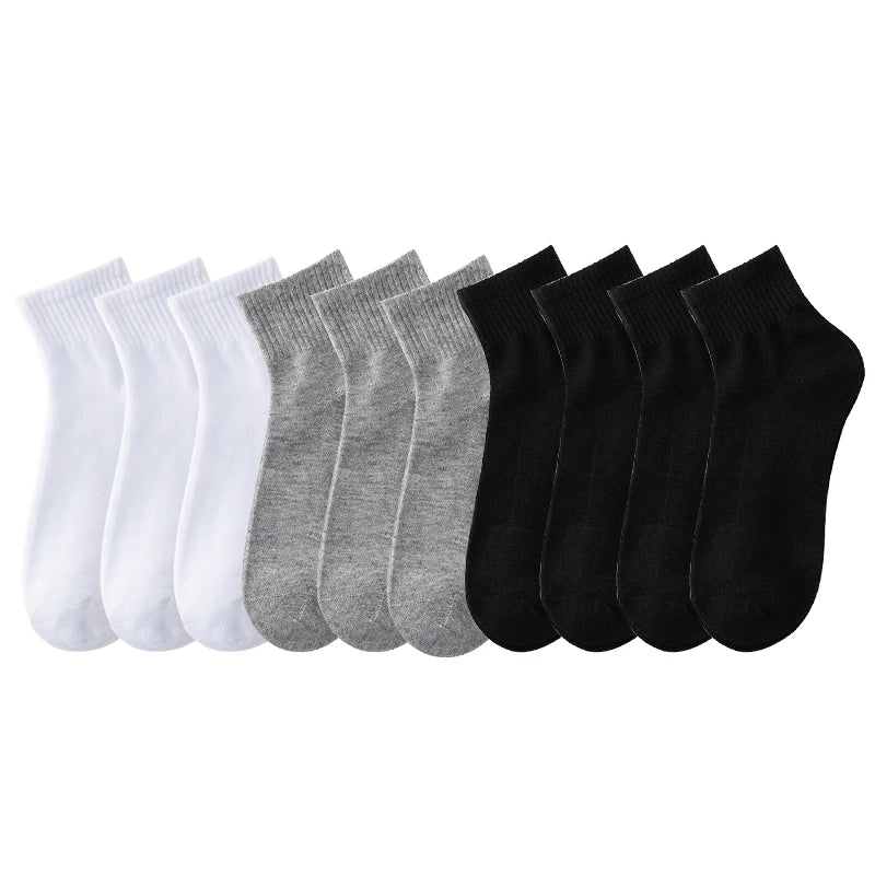 10 Pairs/Lot Men's Breathable Socks Solid Color Black White Business Casual Simple Versatile Sports Mesh Short Socks
