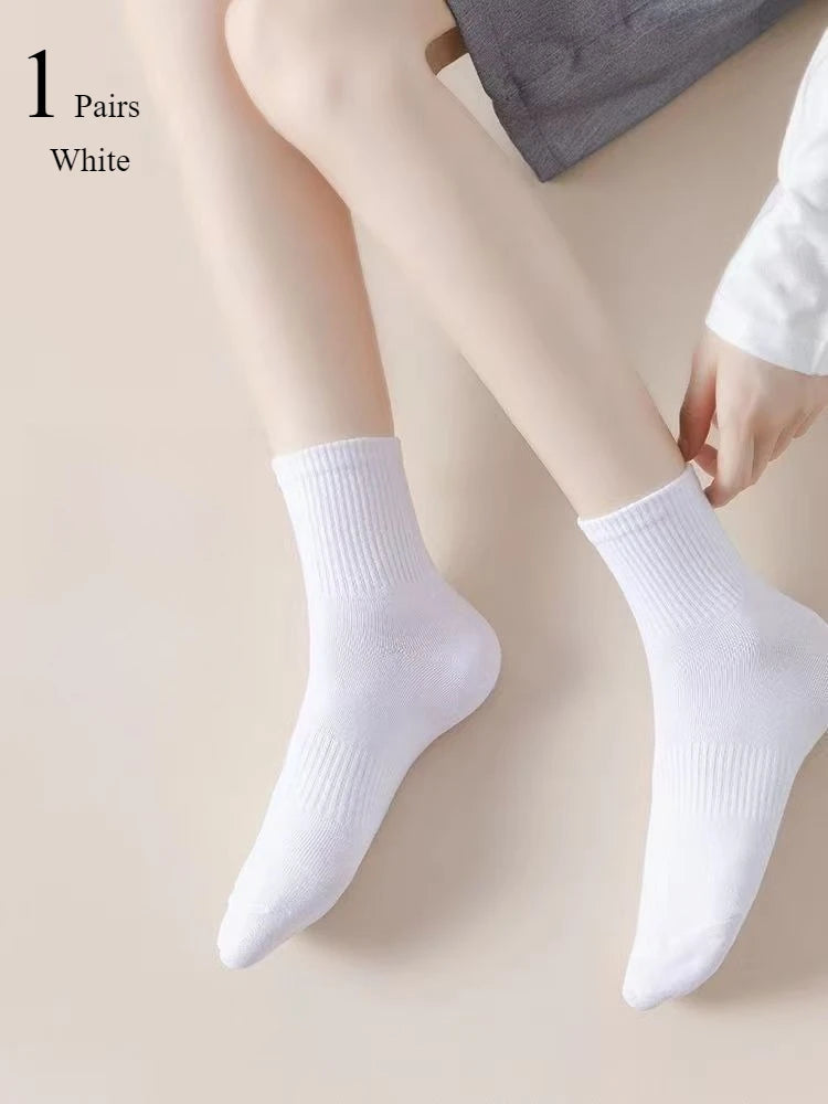 10/20 Pairs Neutral Solid Color Round Neck Socks Spring Summer Sweat Absorbing Breathable Soft Comfortable Couple Sports Socks