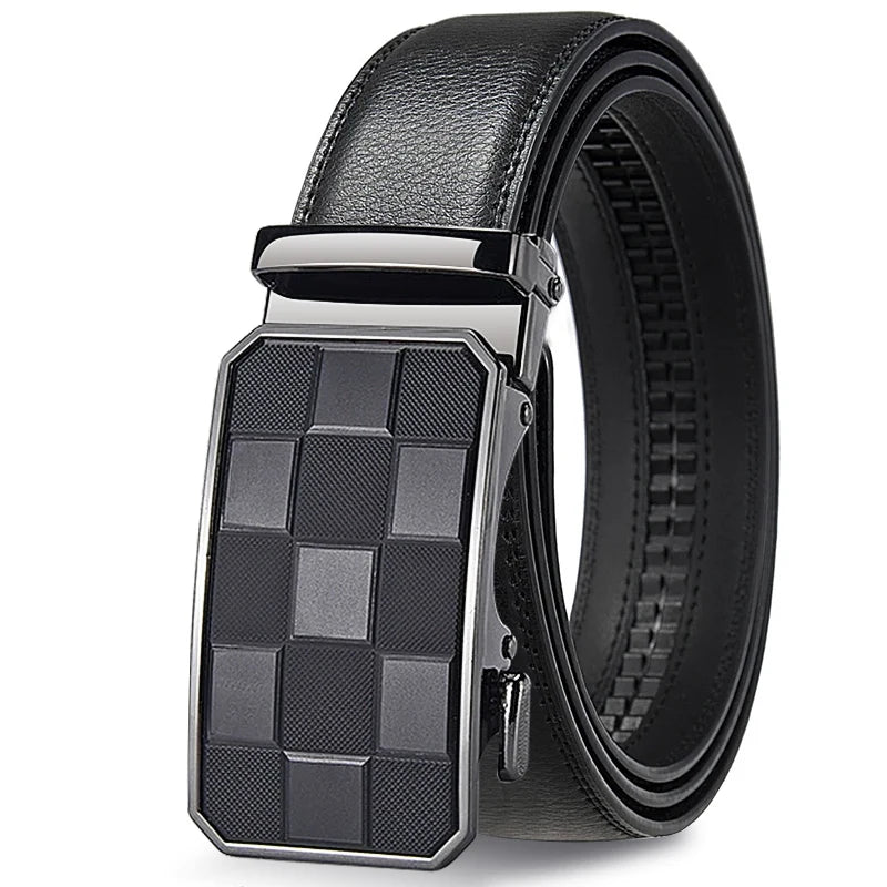 Men's Automatic Belt Genuine Leather Adjustable Buckle Belt Black/Brown Gear-Style Belt High-Quality Business Casual Men's Belt