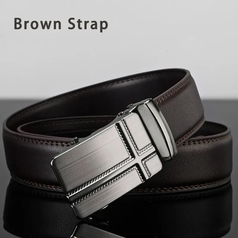 Men Leather Belt Metal Automatic Buckle Brand High Quality Luxury Belts for Men Famous Work Business Black PU Strap
