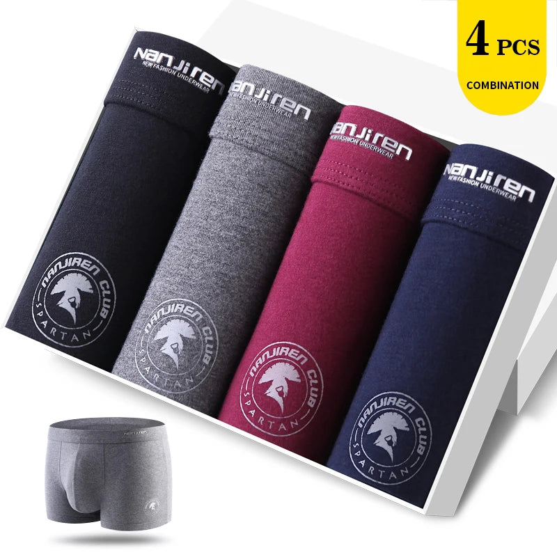 4pcs Men's Panties Sexy Shorts Cotton Underwear Male Breathable Boxers Solid Boxershorts Brand Underpants