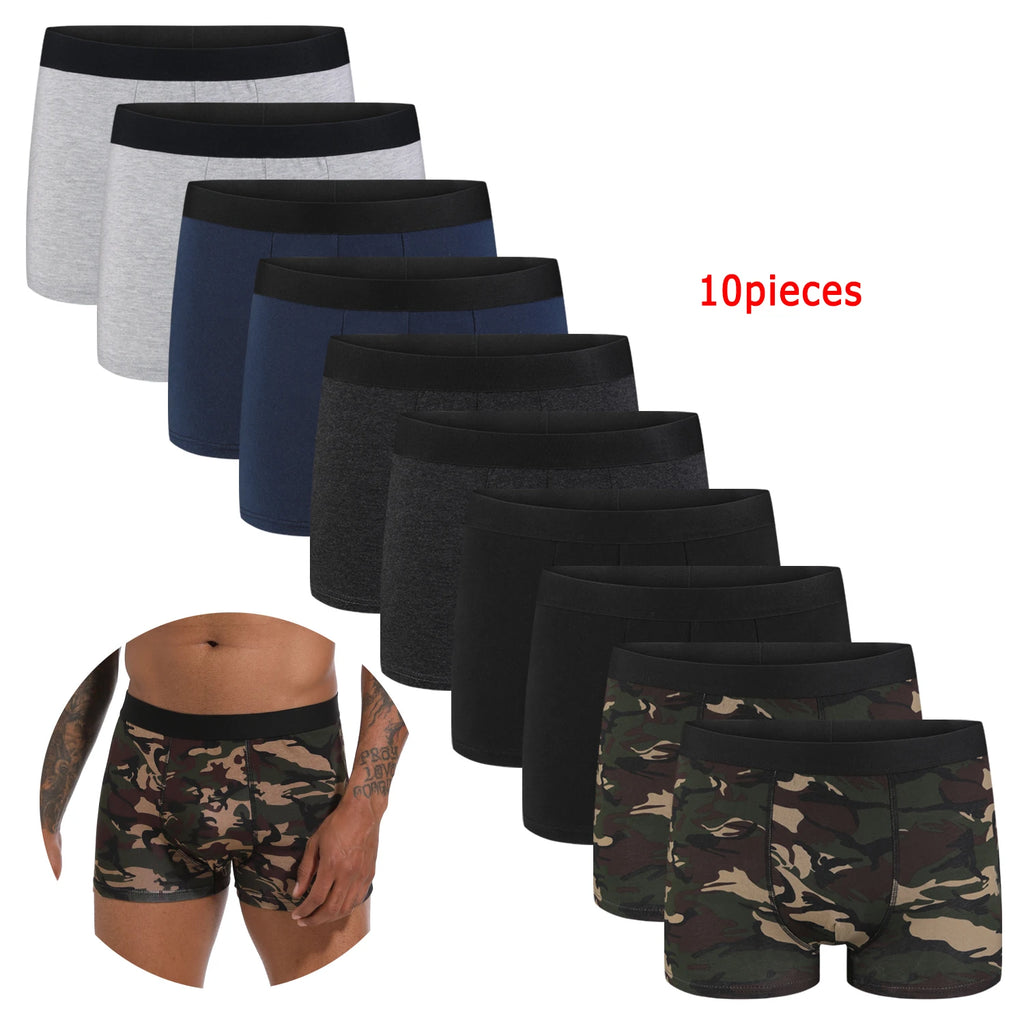 10pcs pack Black Cotton Boxer Shorts Men Underwear Soft Male Underpants for Men Homme comfortable Boxershorts Slips Panties